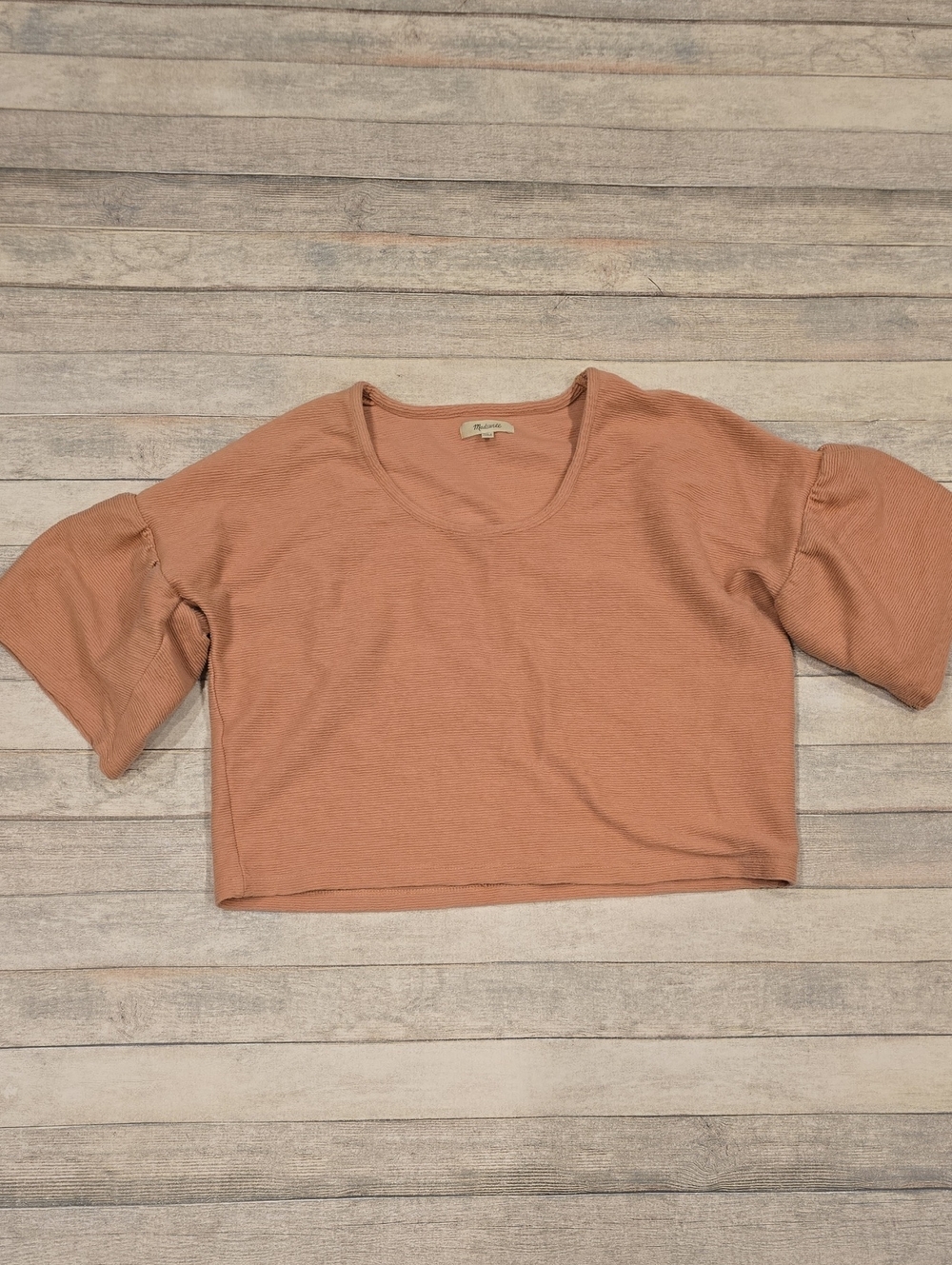 Madewell Texture And Thread Crop Boxy Top Ruffle Sleeve Coral 100% Cotton Sz M